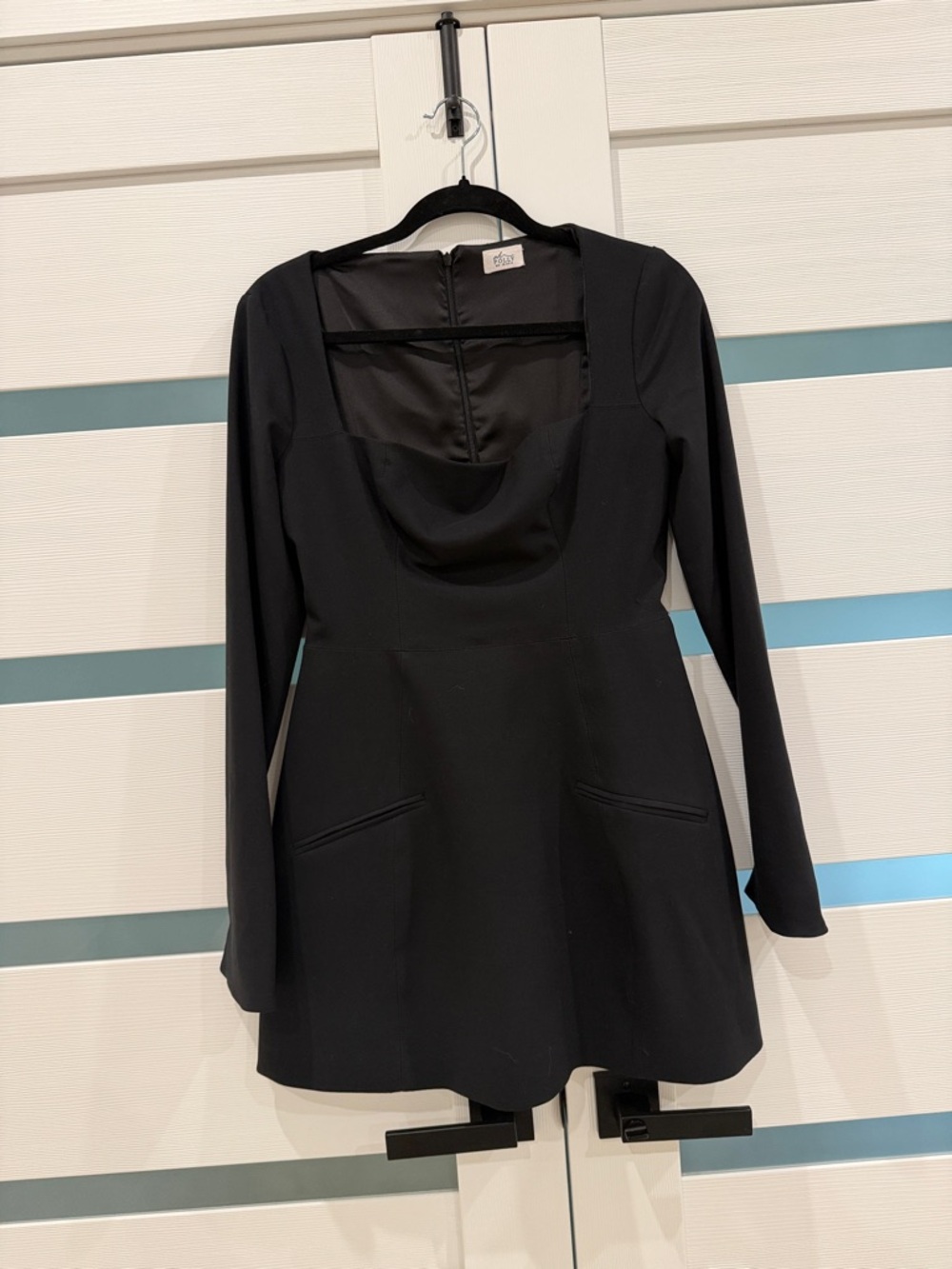 Oh Polly Black Long-Sleeve Mini Dress with Cowl Neck